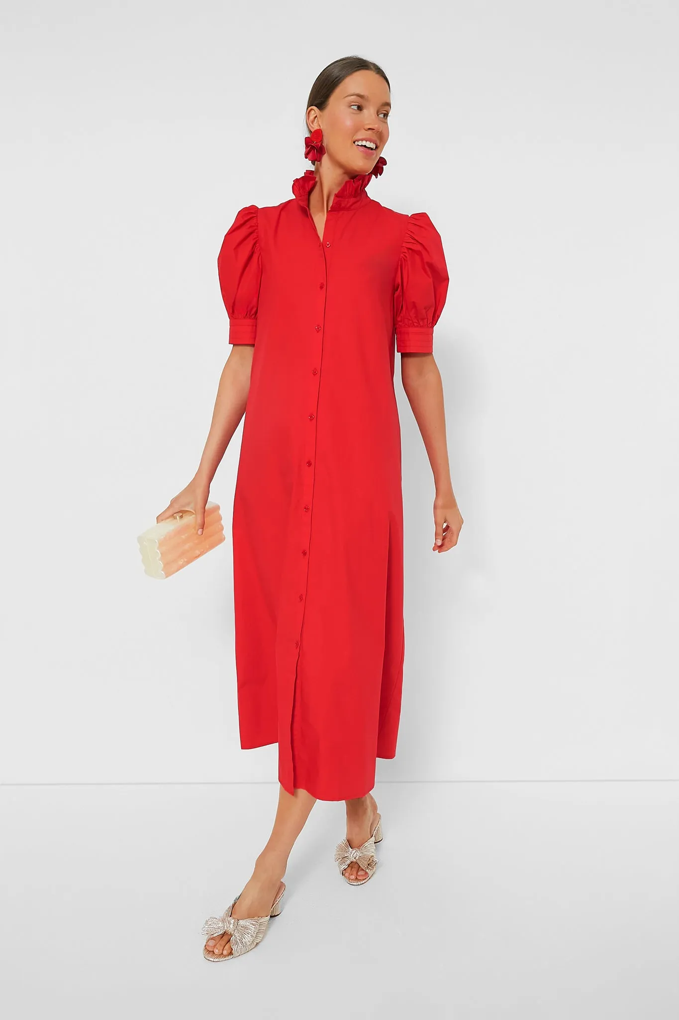 Red Ruffle Collar Louisa Maxi Dress