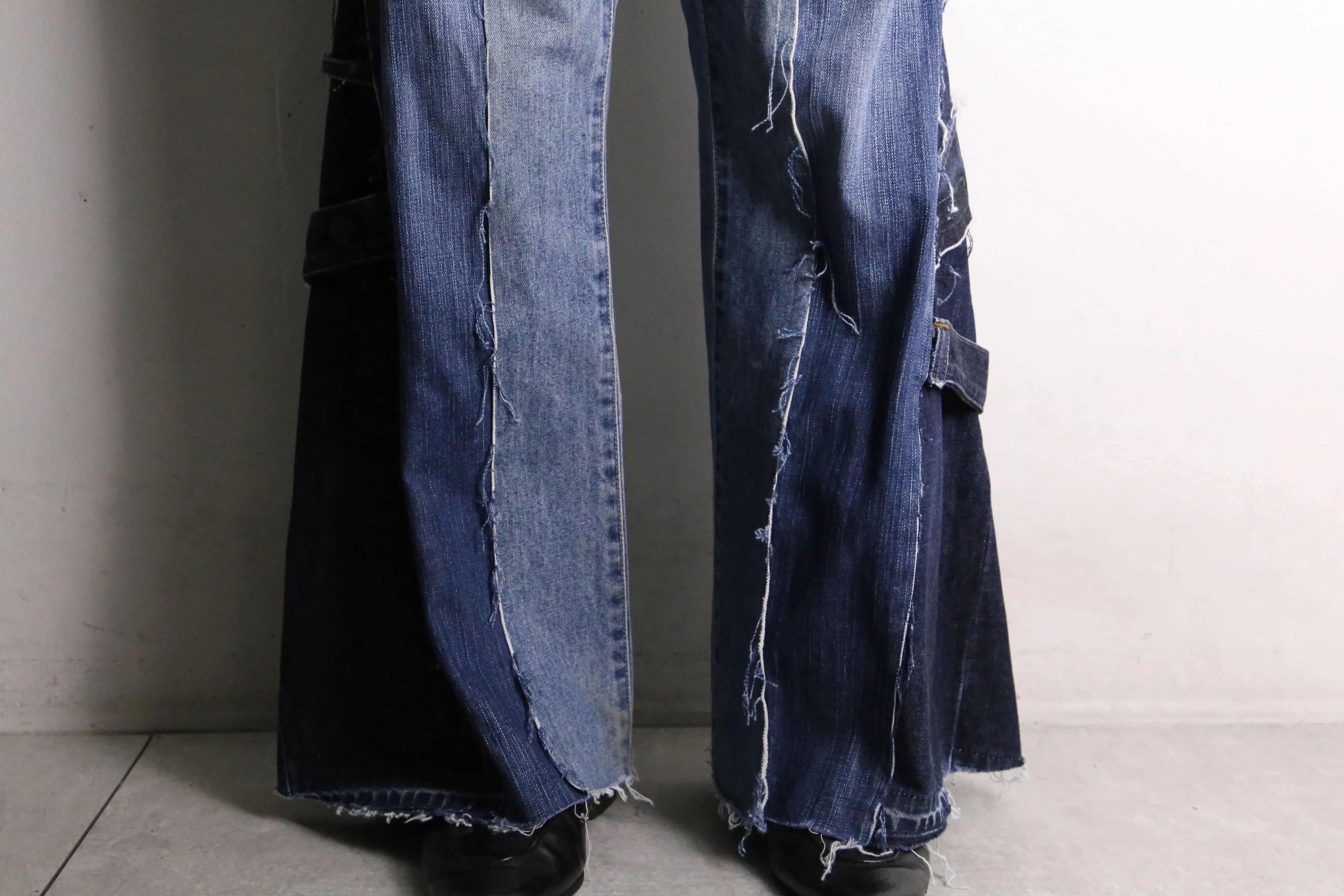 remake "再構築" 3 docking side belt buggy denim pants