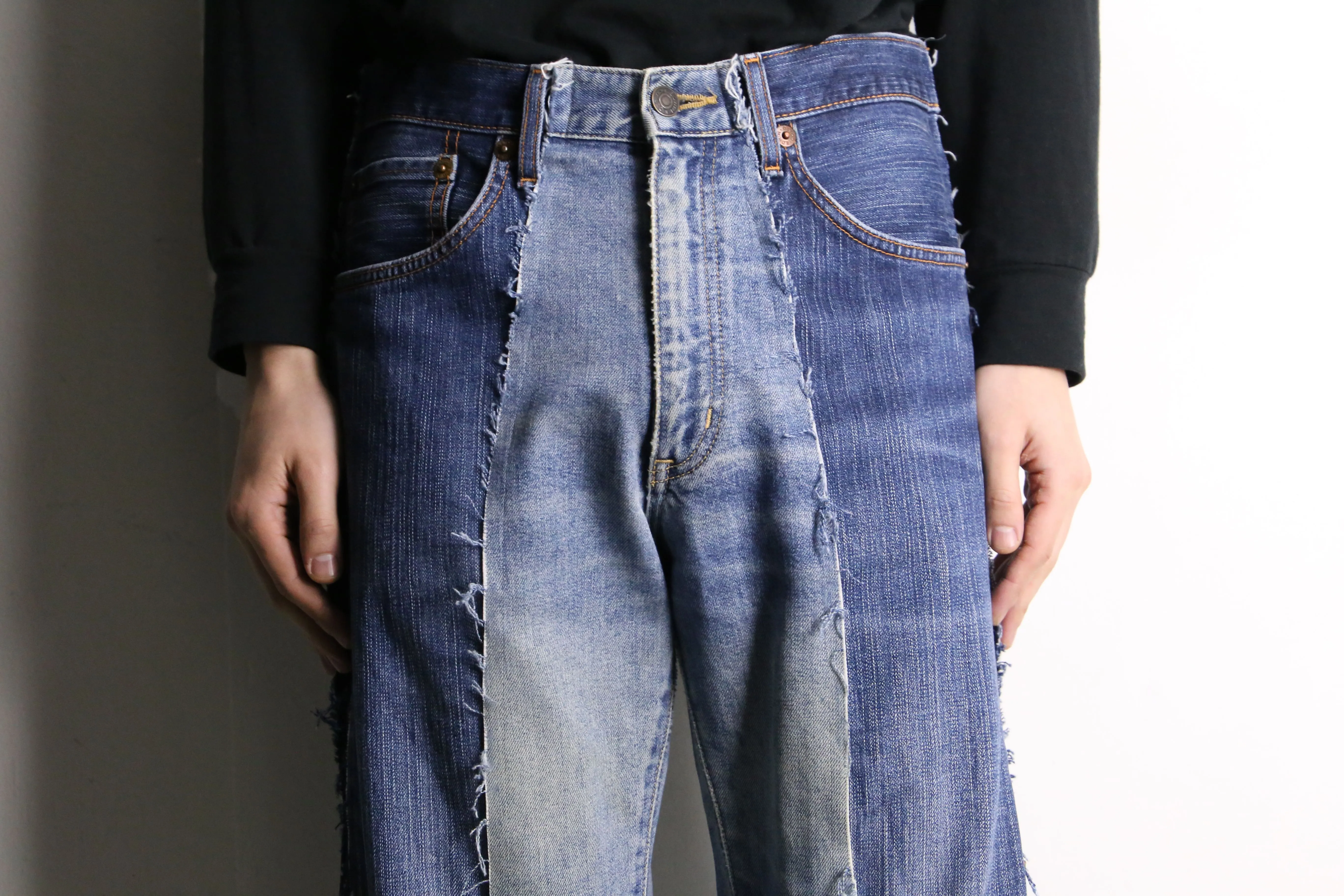 remake "再構築" 3 docking side belt buggy denim pants