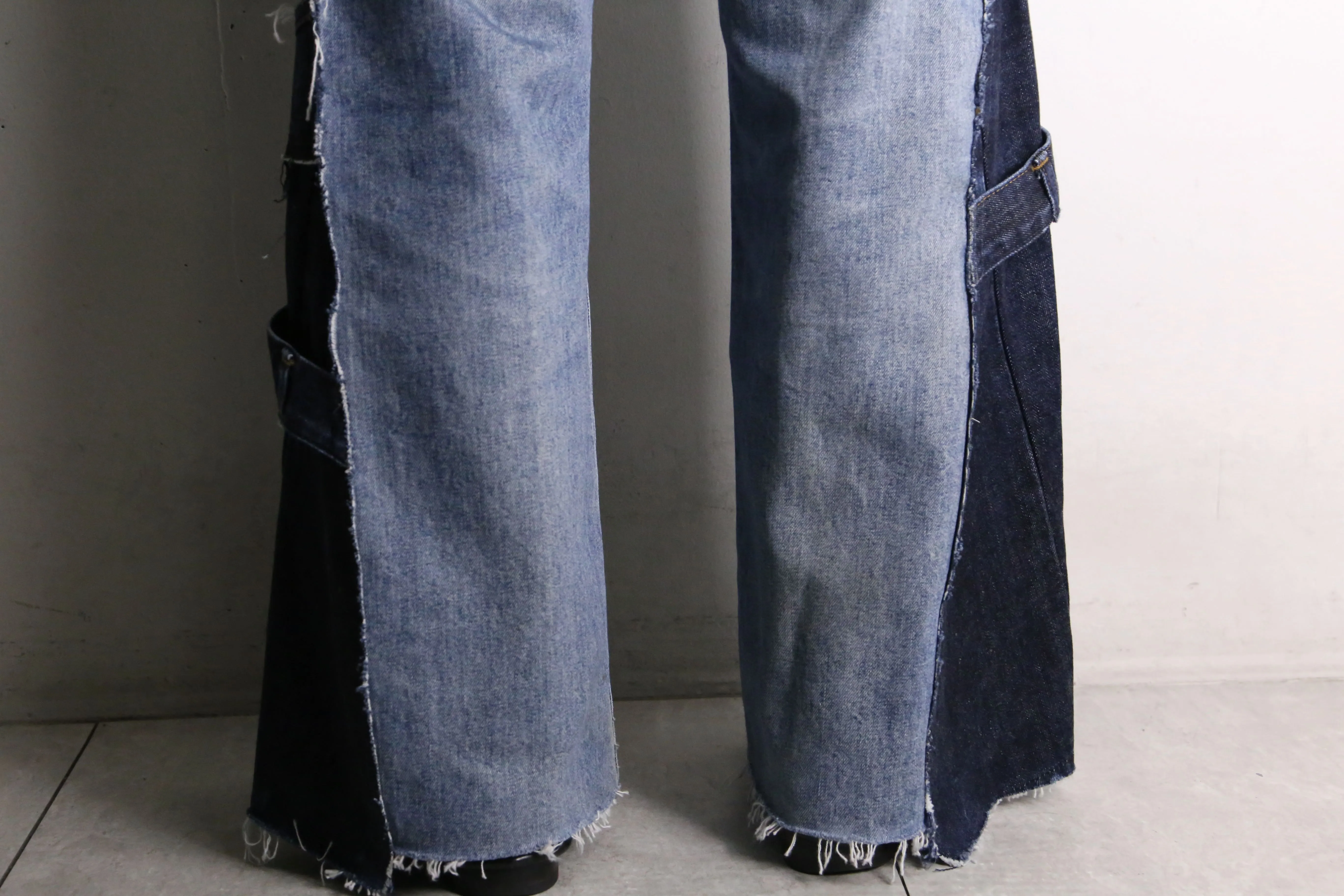 remake "再構築" 3 docking side belt buggy denim pants