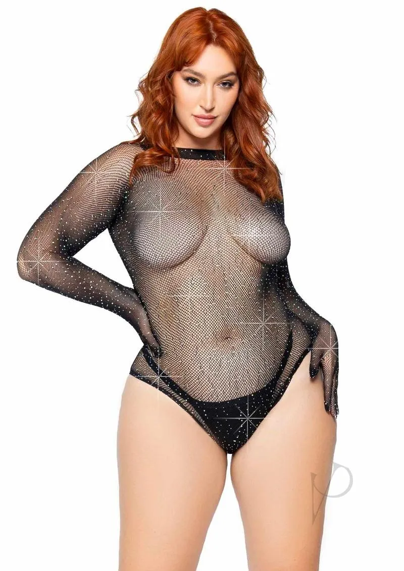 Rhineston Net Body Snap Crotch 1x/2x Blk