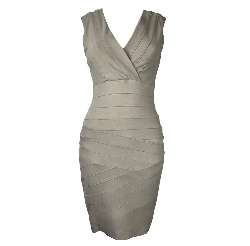 Robert Rodriguez Cream/ Beige Bodycon dress V-Neck US 4 | UK 8