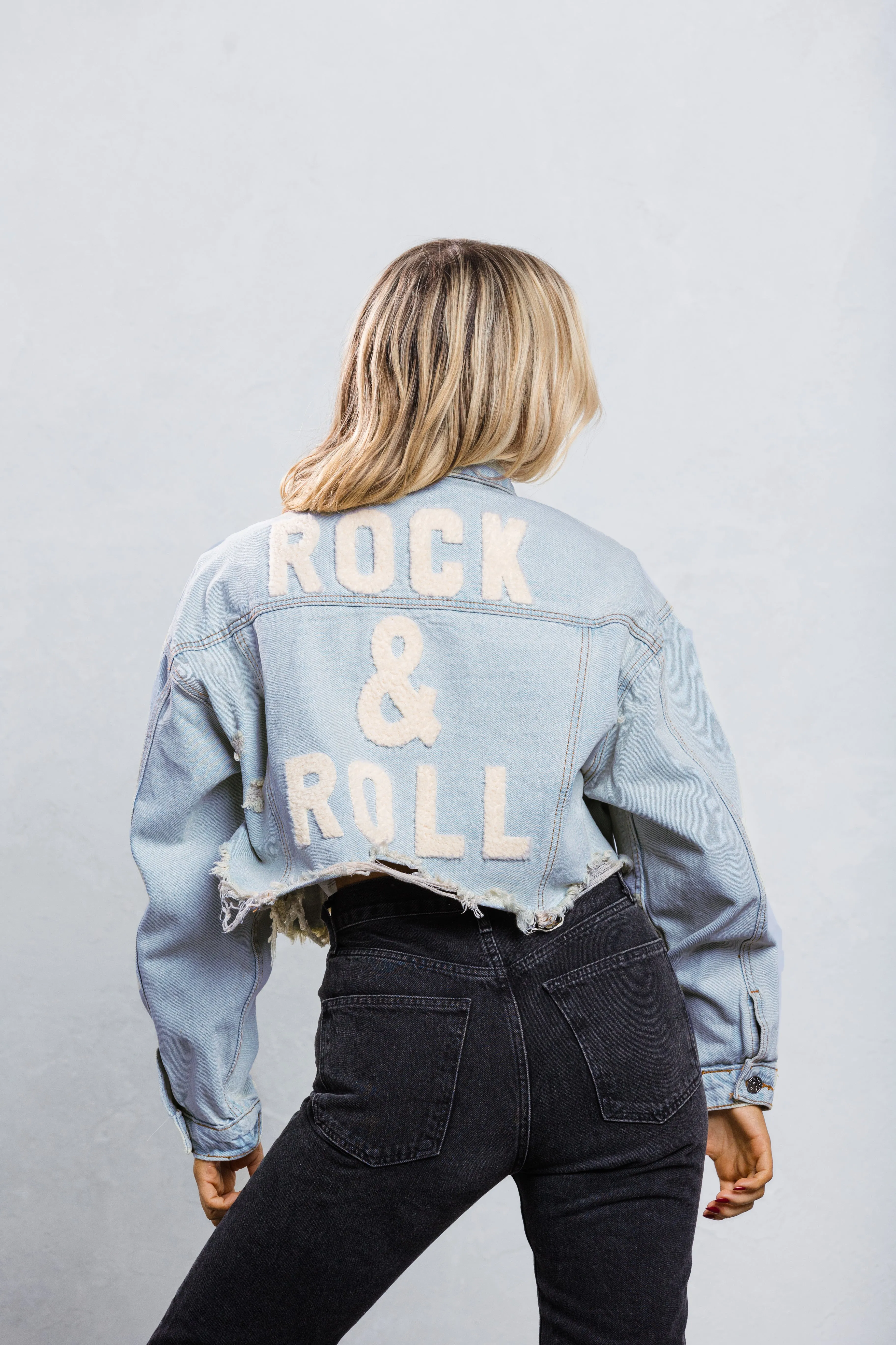 ROCK N ROLL Crop Denim Jacket