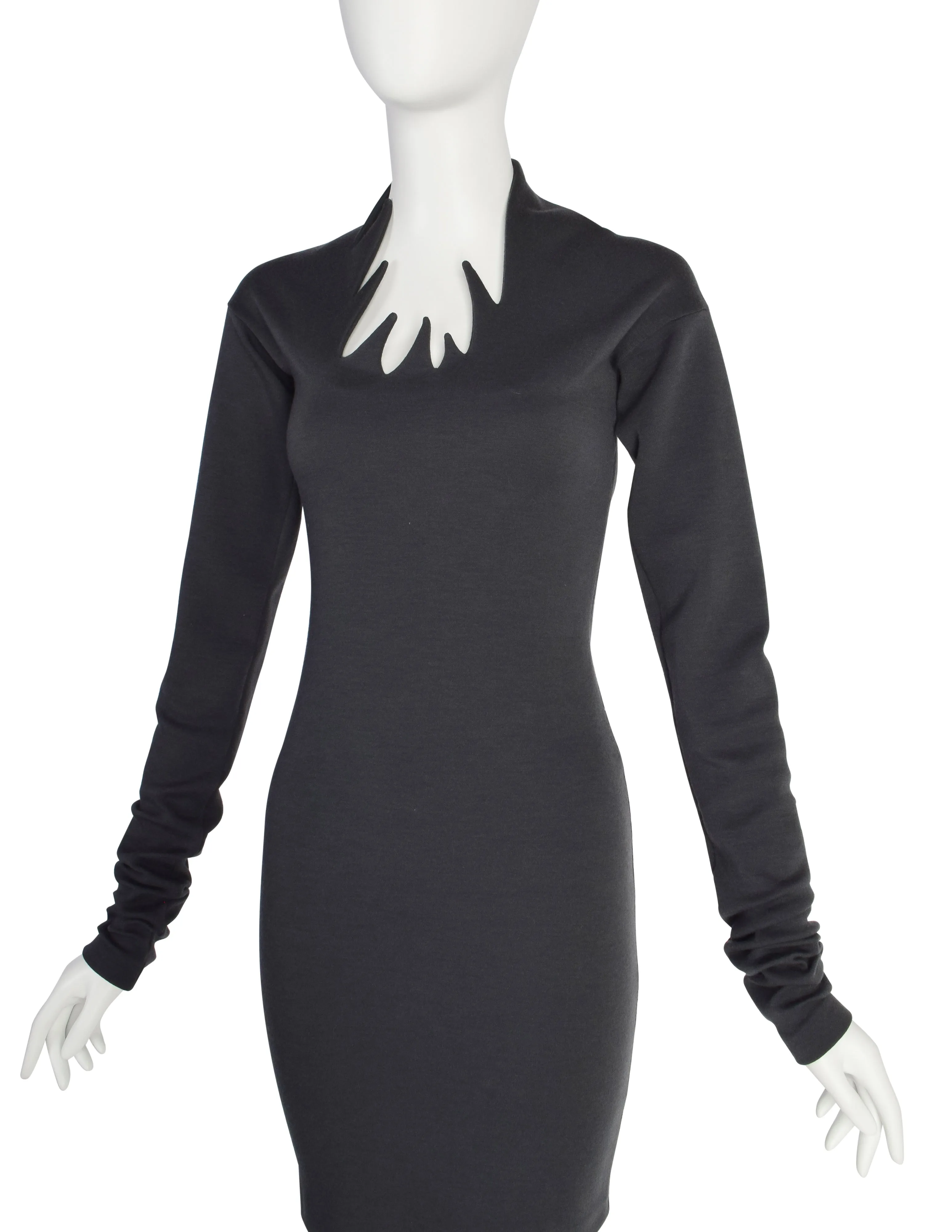 Romeo Gigli Vintage AW 1990 Neck of Flames Grey Bodycon Mini Dress