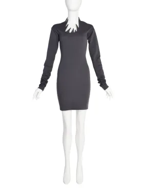 Romeo Gigli Vintage AW 1990 Neck of Flames Grey Bodycon Mini Dress