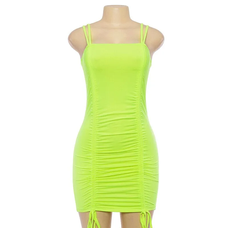 Ruched Spaghetti Strap Mini Bodycon Dress