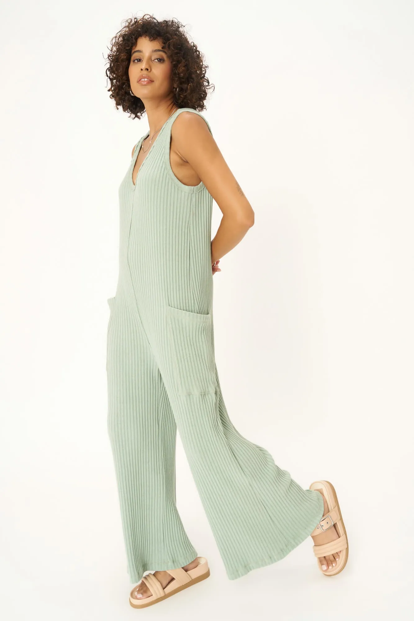 Santa Maria Sweater Rib Wide Leg Jumpsuit - Endless Sky