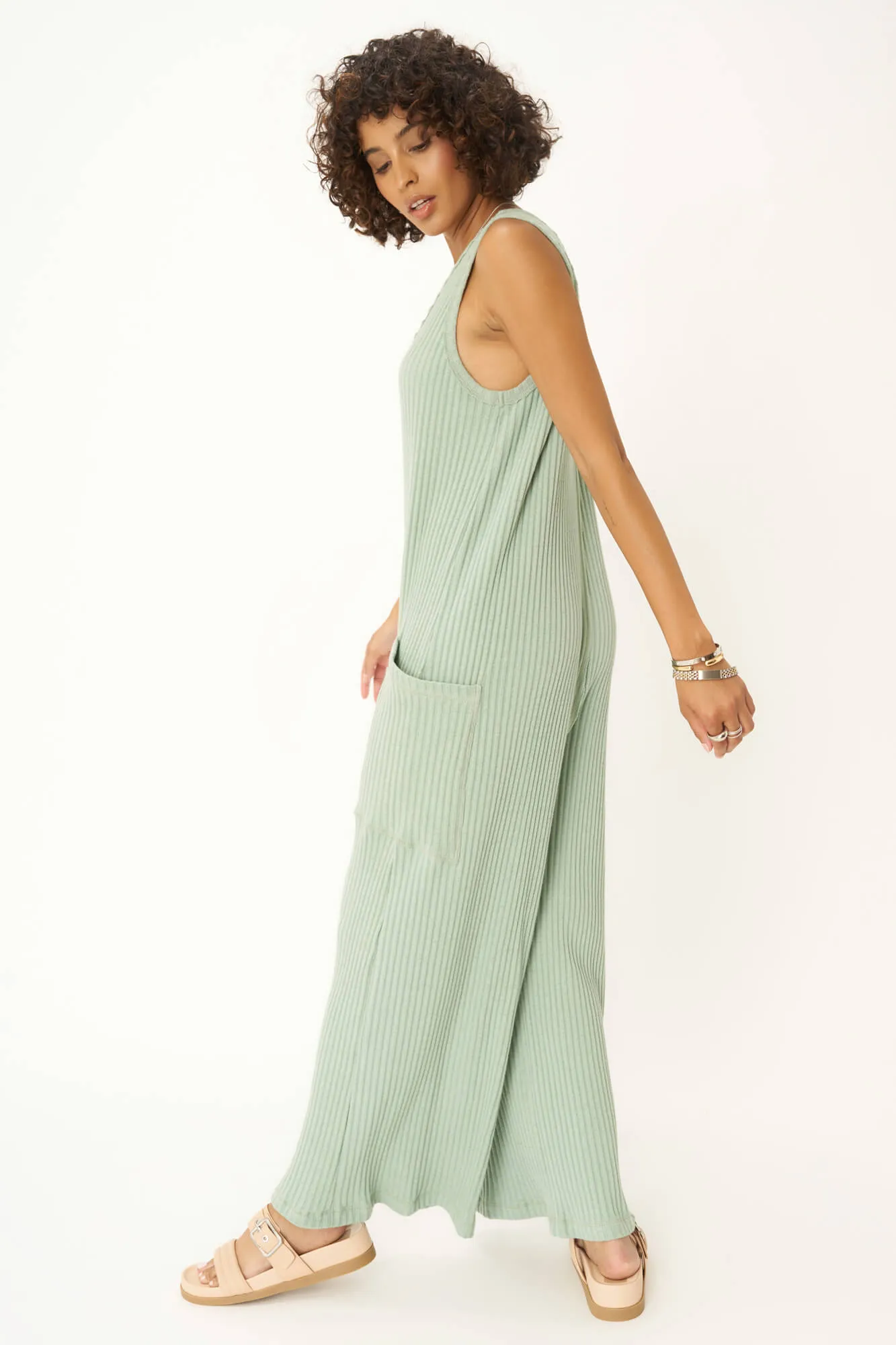 Santa Maria Sweater Rib Wide Leg Jumpsuit - Endless Sky