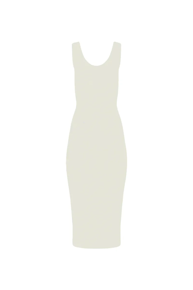 Scoop Neck Knit Midi Dress - Cream