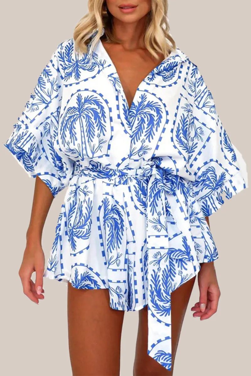 Sexy Geometric Print Bandage V Neck Rompers(4 Colors)