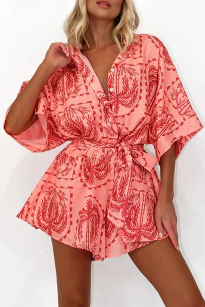 Sexy Geometric Print Bandage V Neck Rompers(4 Colors)