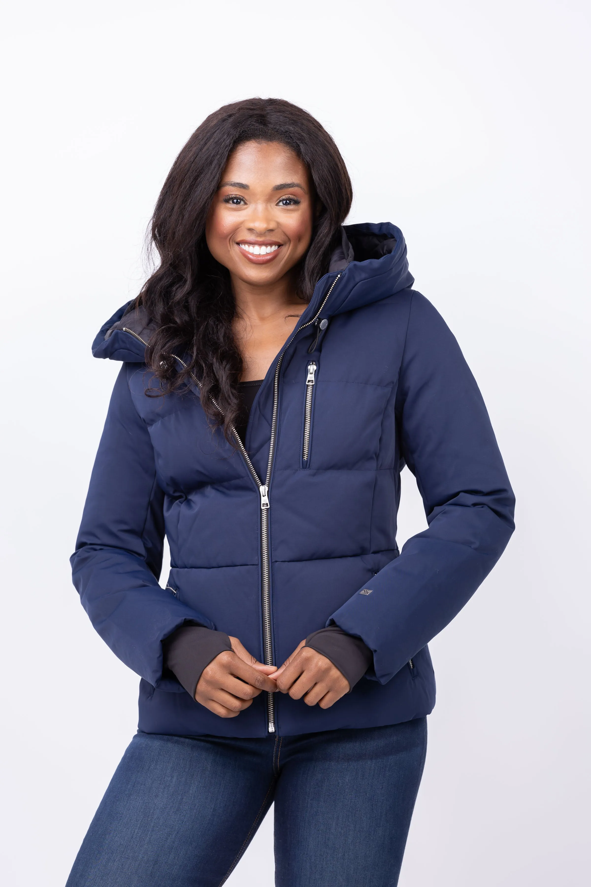 SOIA & KYO Marilou Slim-Fit Classic Down Coat With Hood in Lapis