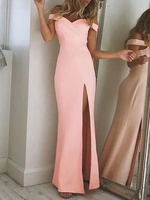 Solid Color Split Bodycon Party Maxi Dress