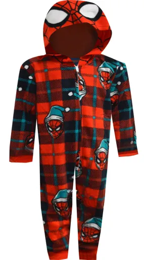 Spiderman Santa Spidey Plaid Hooded Blanket Sleeper Pajamas