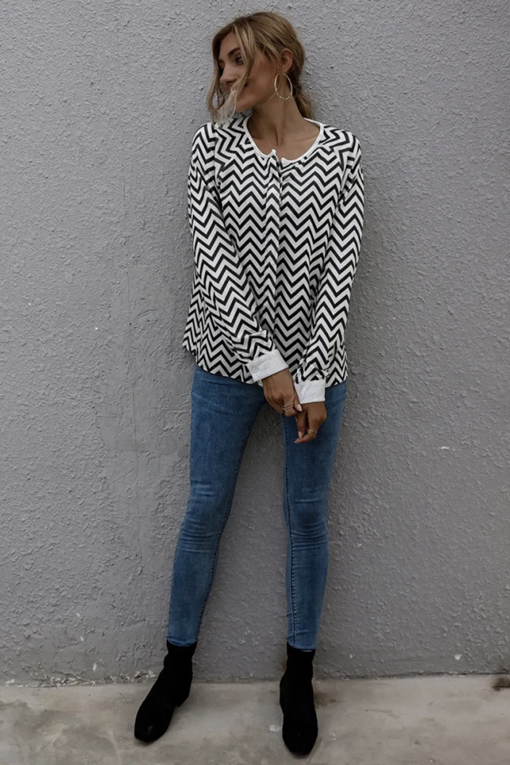 Striped Long-sleeved Jacket Top