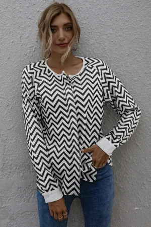 Striped Long-sleeved Jacket Top