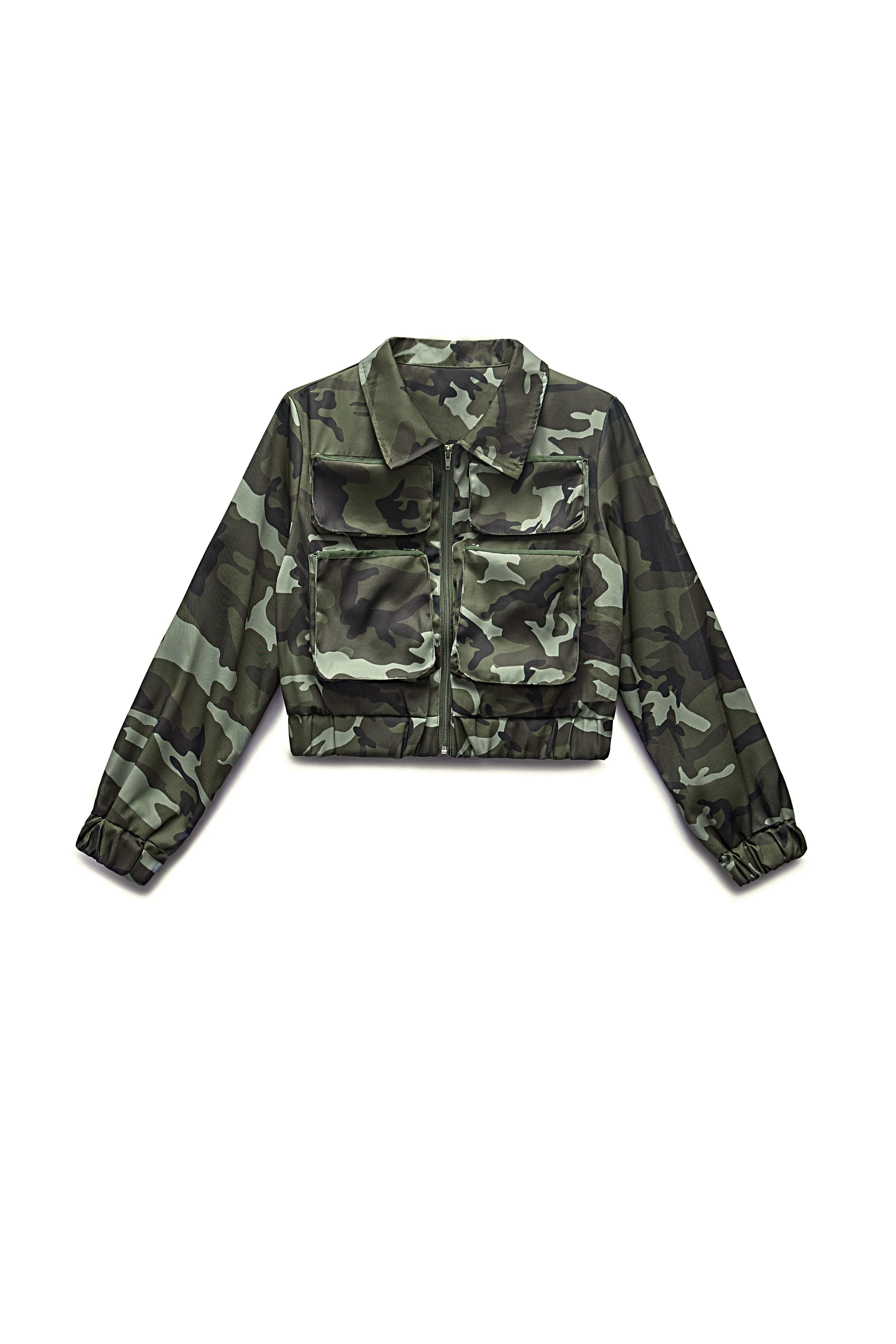 Stylish Camouflage Zip Up Long Sleeve Jacket And Cargo Pant Set