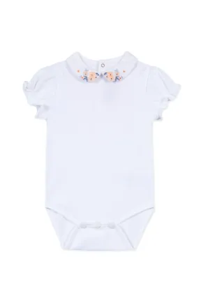 TAR White Bodysuit with Pink Flower Detail