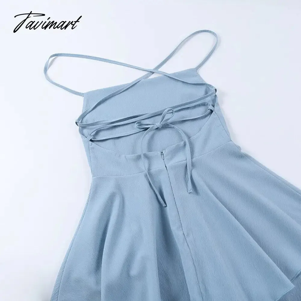 Tavimart Sexy Backless Bandage Mini Dress for Women Elegant Spaghetti Strap Party Dresses Fashion Summer Bodycon Beach Ruffle Dress