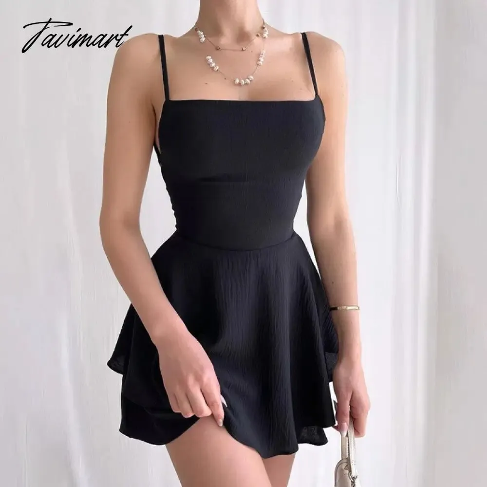 Tavimart Sexy Backless Bandage Mini Dress for Women Elegant Spaghetti Strap Party Dresses Fashion Summer Bodycon Beach Ruffle Dress