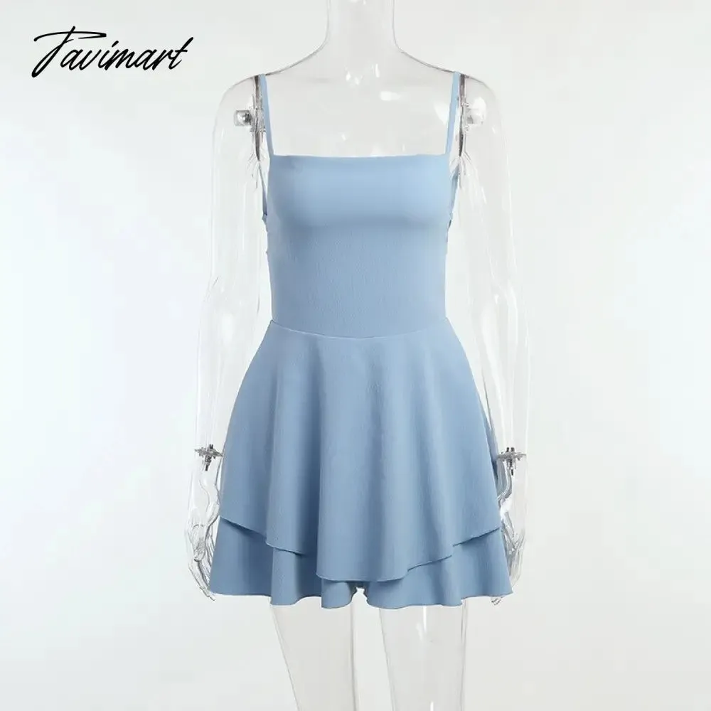 Tavimart Sexy Backless Bandage Mini Dress for Women Elegant Spaghetti Strap Party Dresses Fashion Summer Bodycon Beach Ruffle Dress