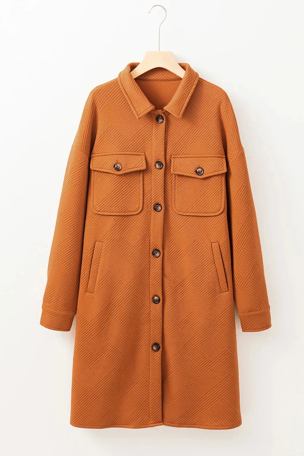 Textured Button Down Collared Neck Coat