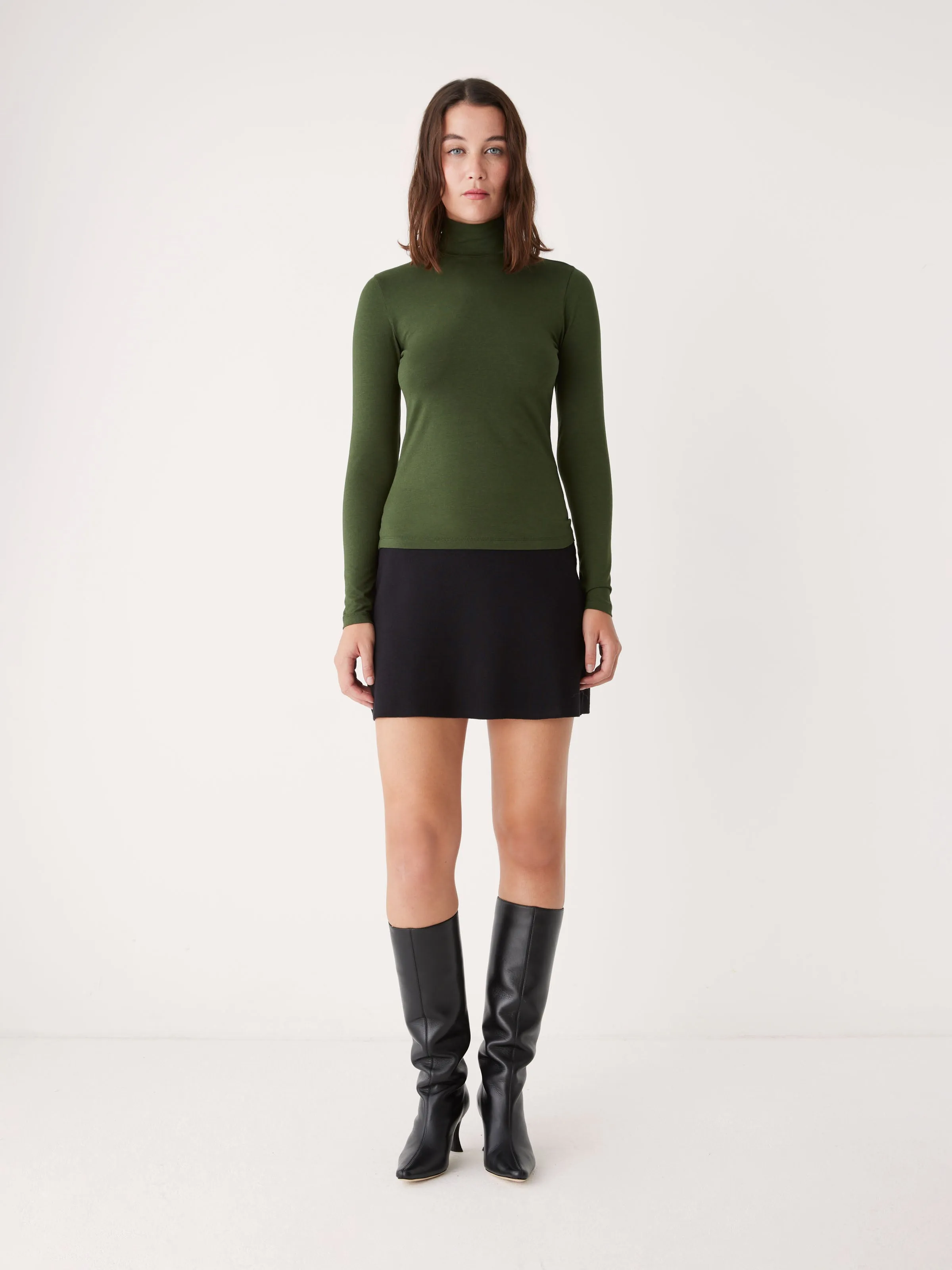 The Essential Long Sleeve Mockneck in Kombu Green