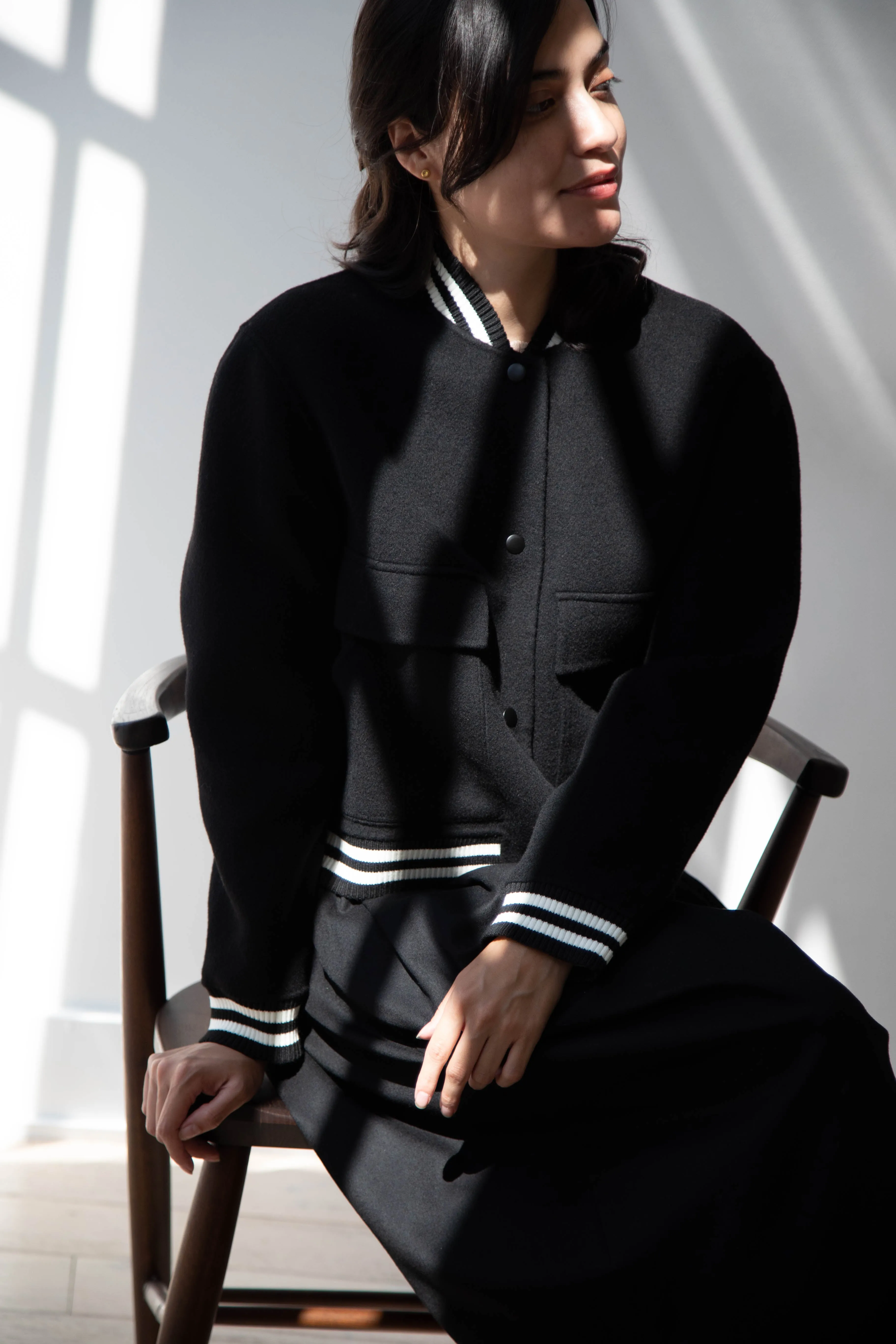 The Loom | Wool Cashmere Letterman Jacket in Black