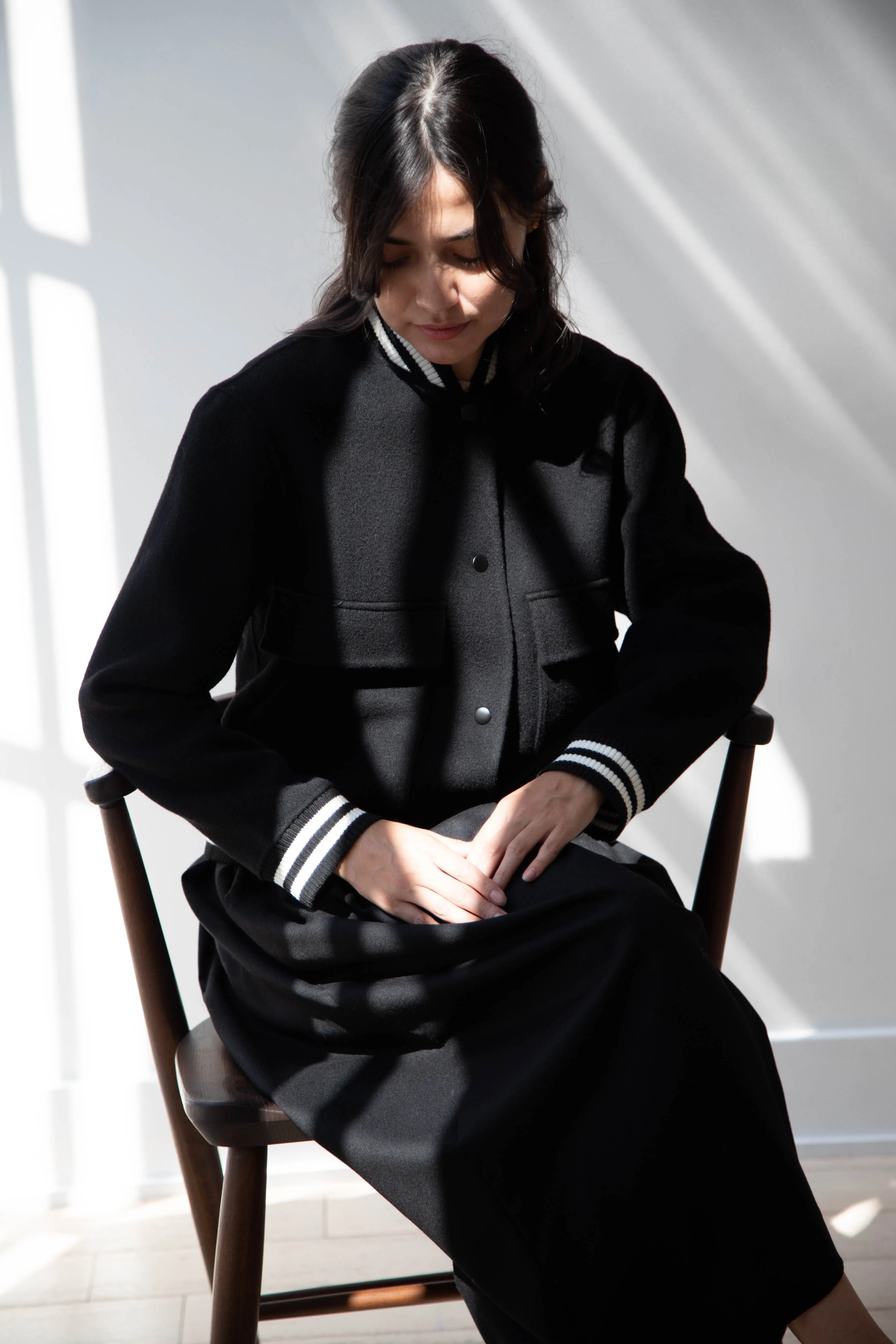 The Loom | Wool Cashmere Letterman Jacket in Black