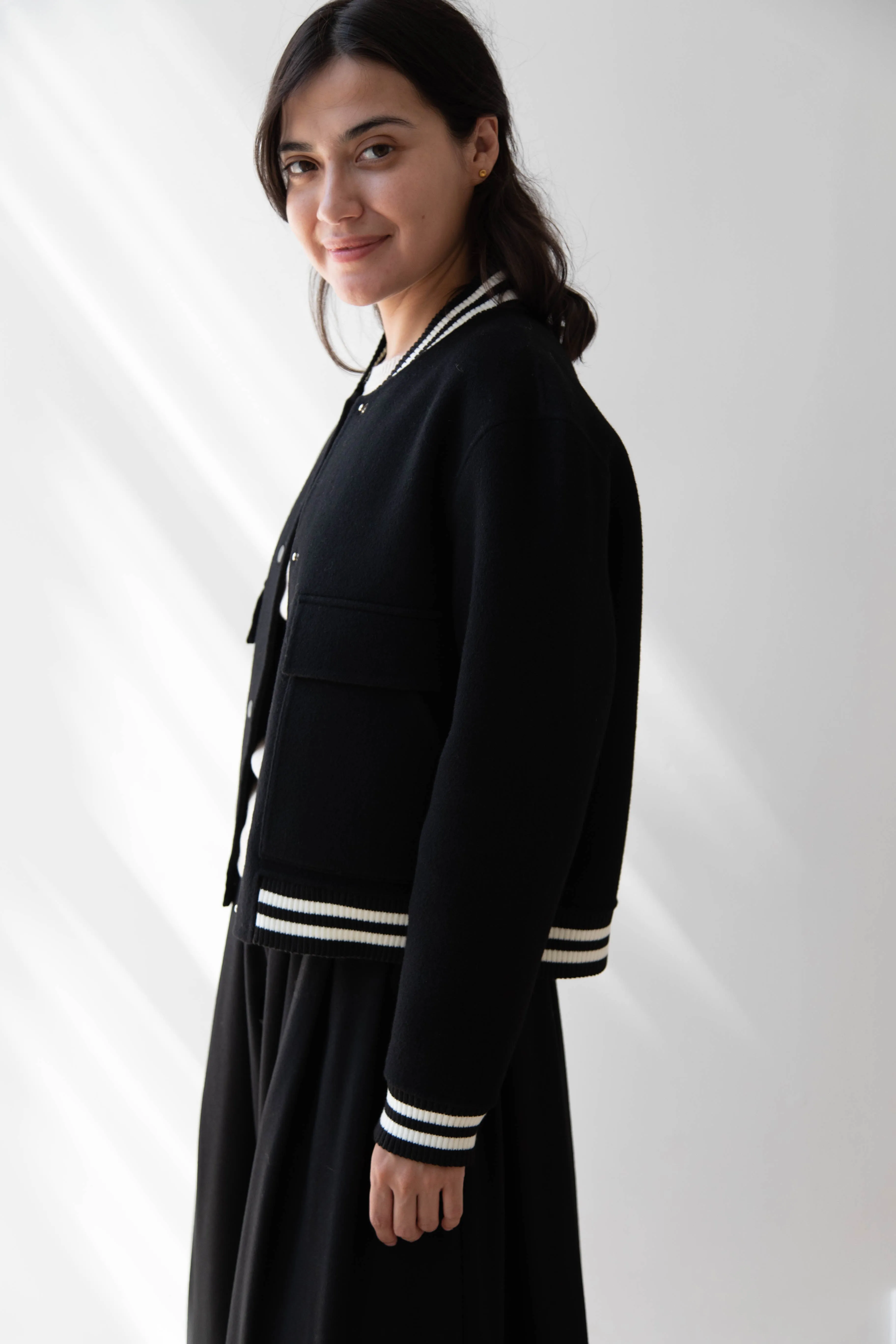 The Loom | Wool Cashmere Letterman Jacket in Black