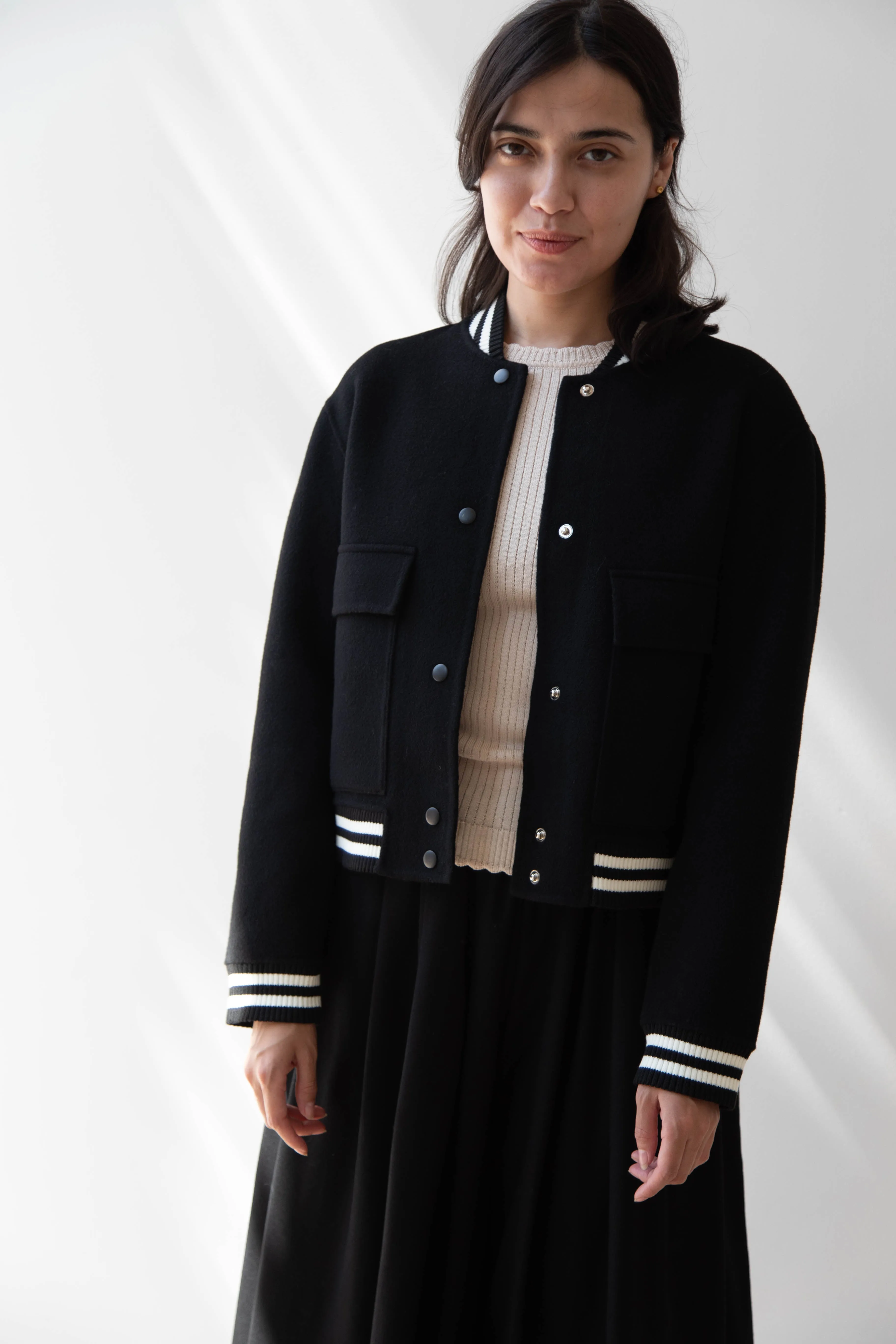 The Loom | Wool Cashmere Letterman Jacket in Black