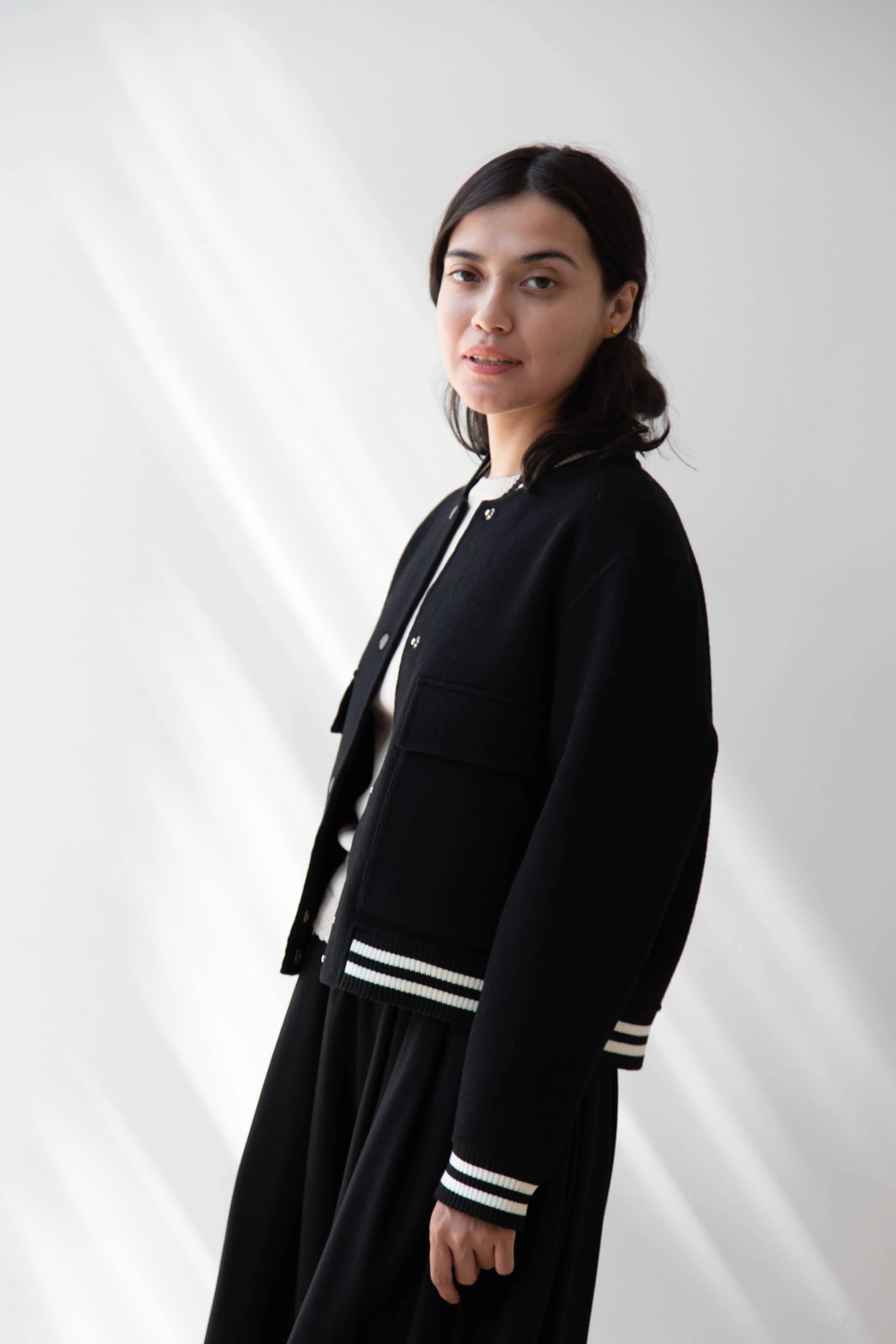 The Loom | Wool Cashmere Letterman Jacket in Black