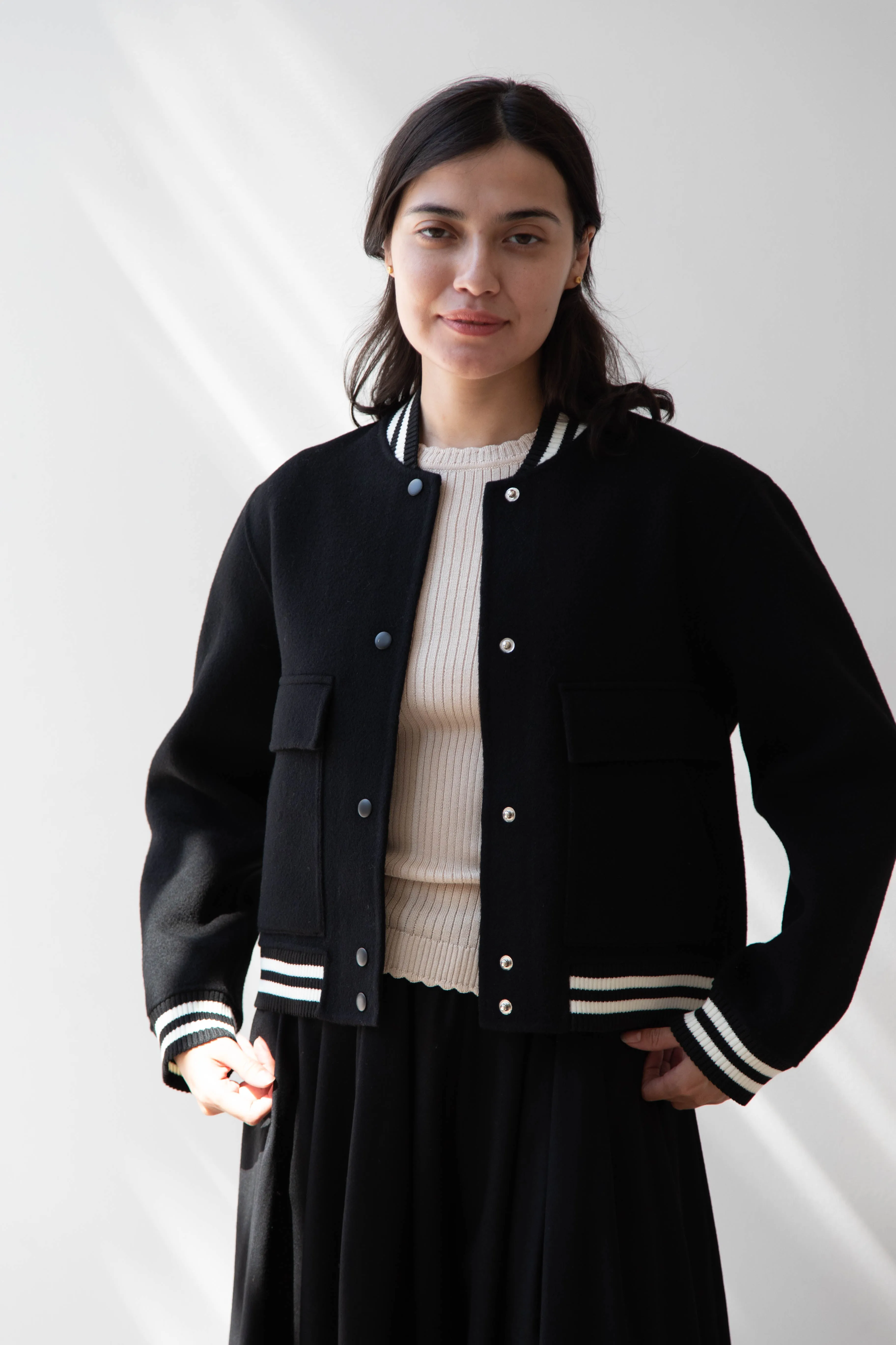 The Loom | Wool Cashmere Letterman Jacket in Black