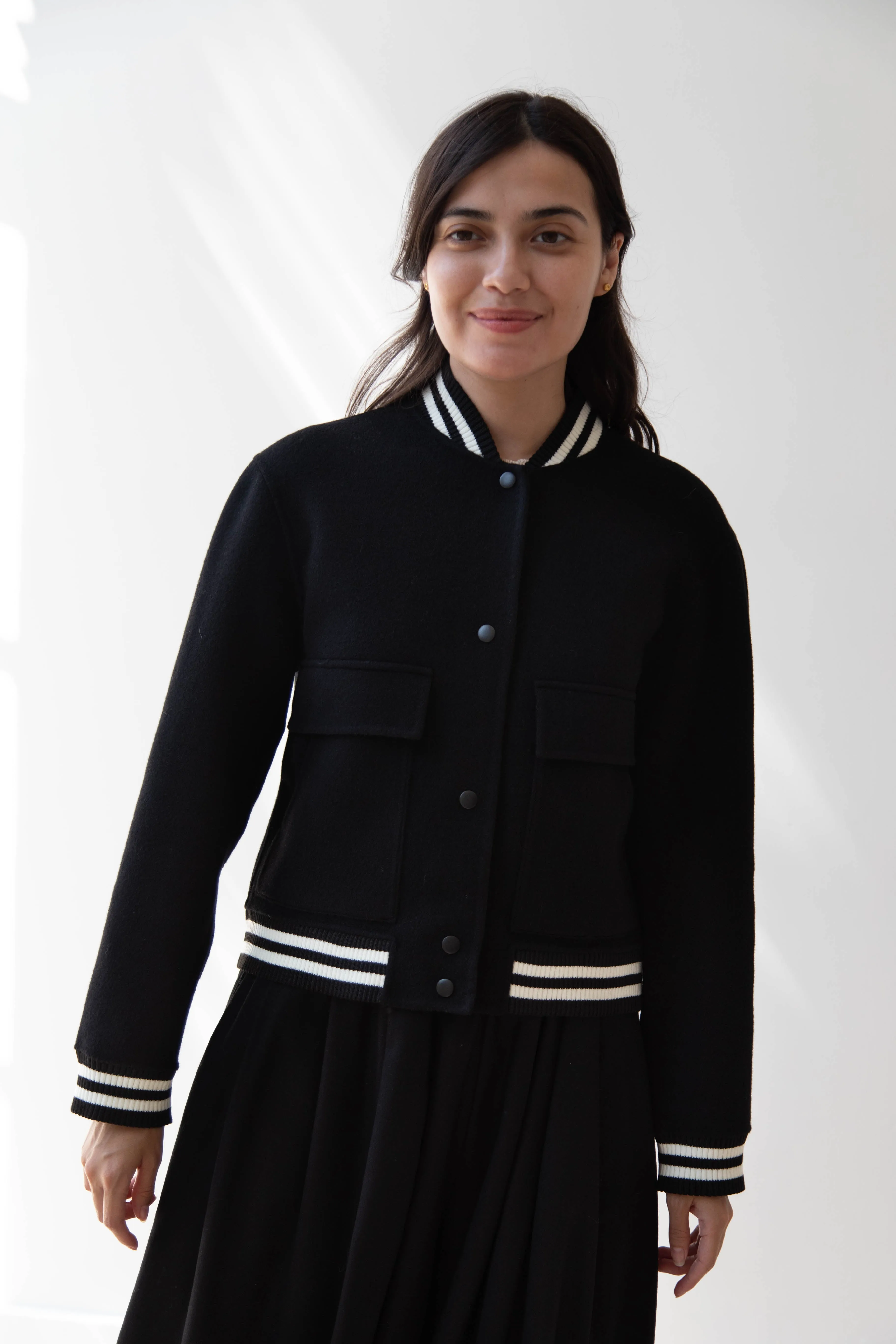 The Loom | Wool Cashmere Letterman Jacket in Black