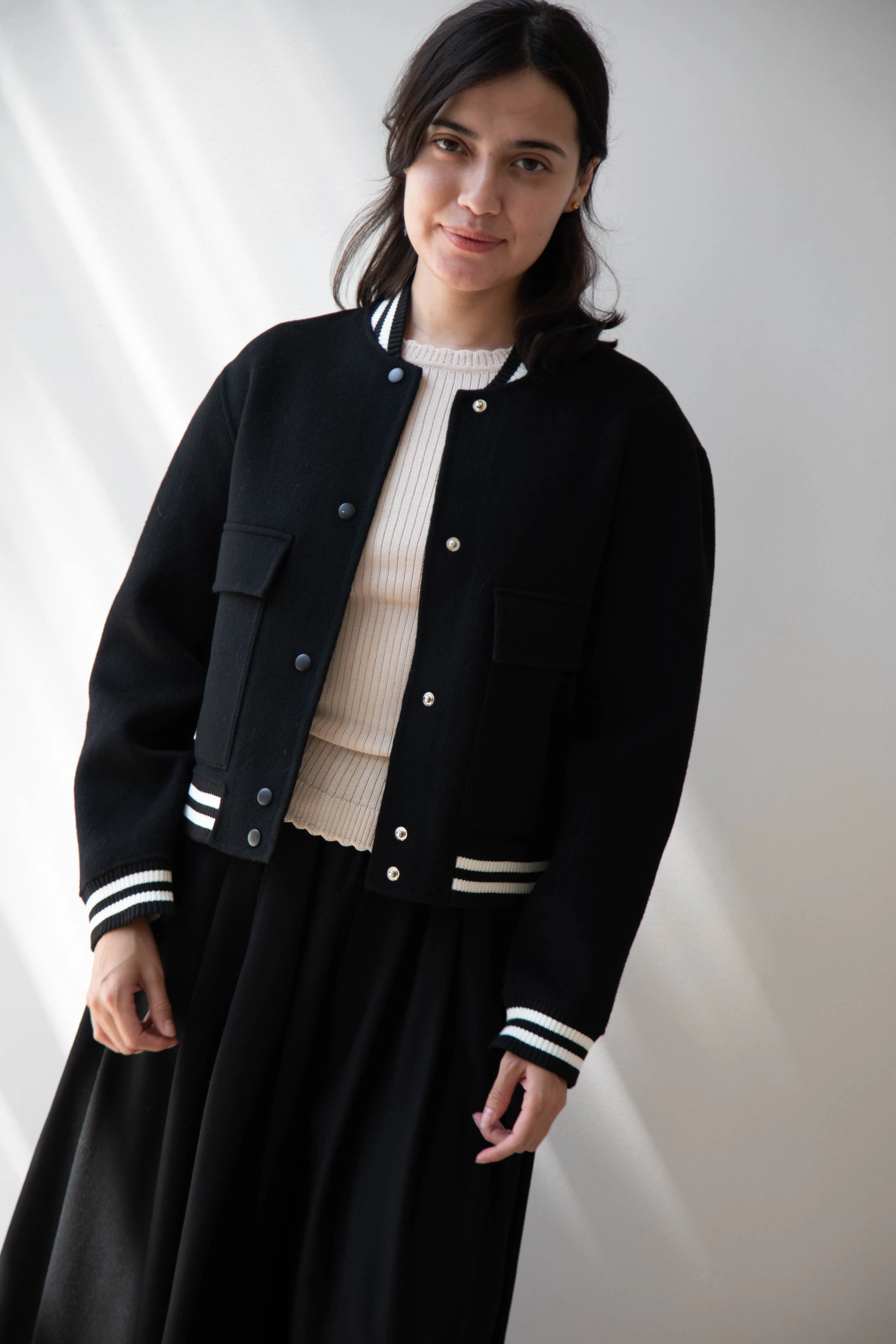 The Loom | Wool Cashmere Letterman Jacket in Black