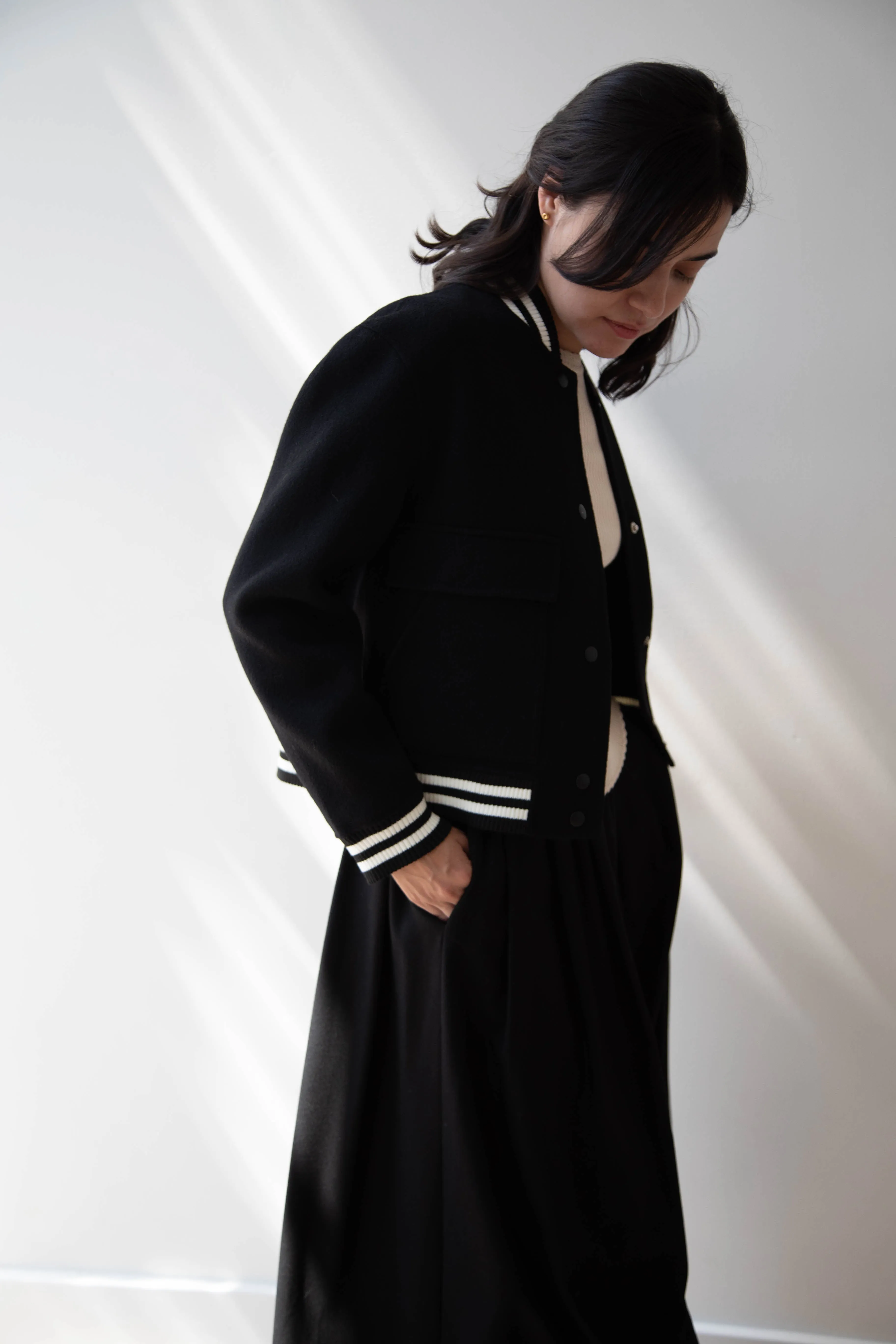 The Loom | Wool Cashmere Letterman Jacket in Black