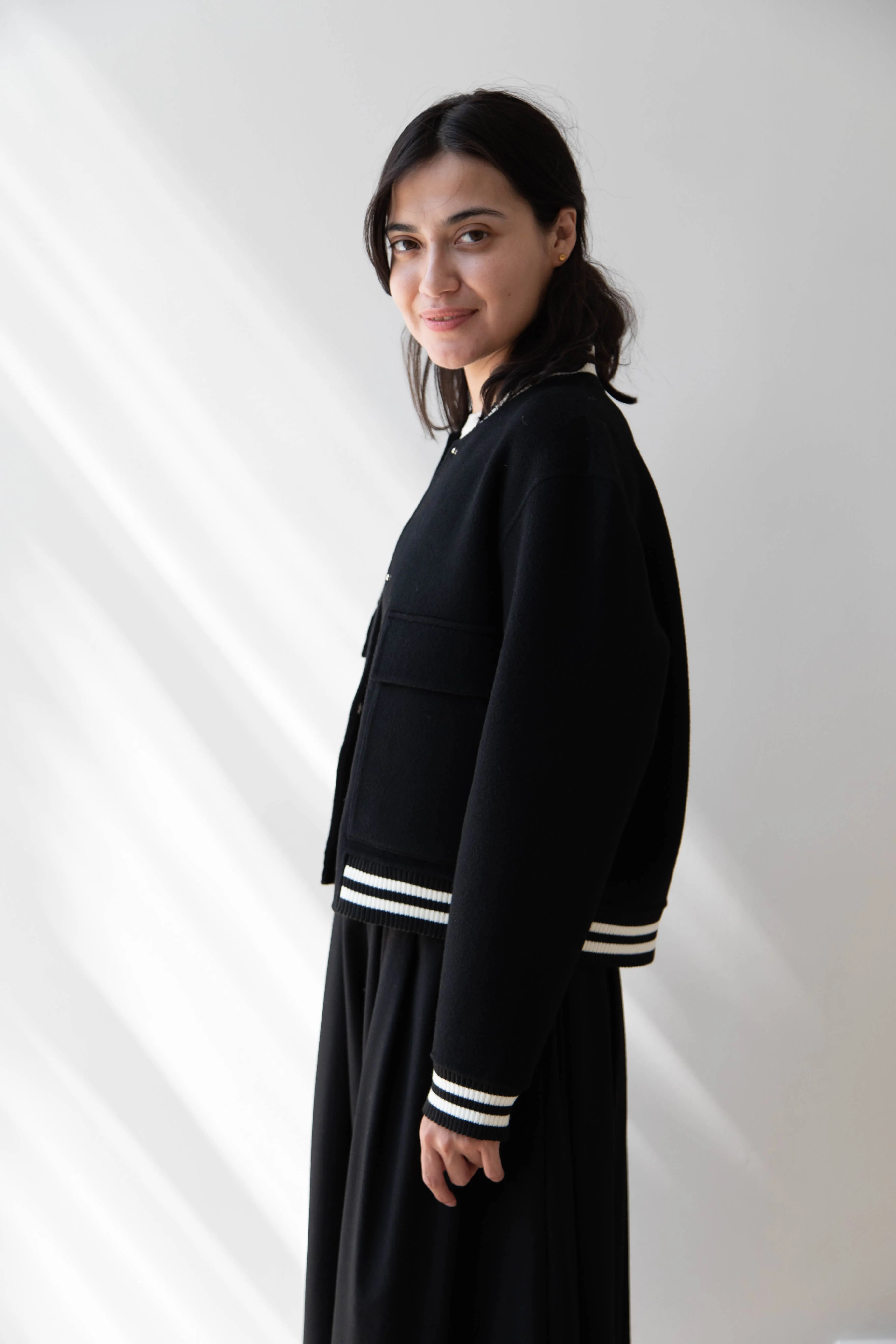 The Loom | Wool Cashmere Letterman Jacket in Black