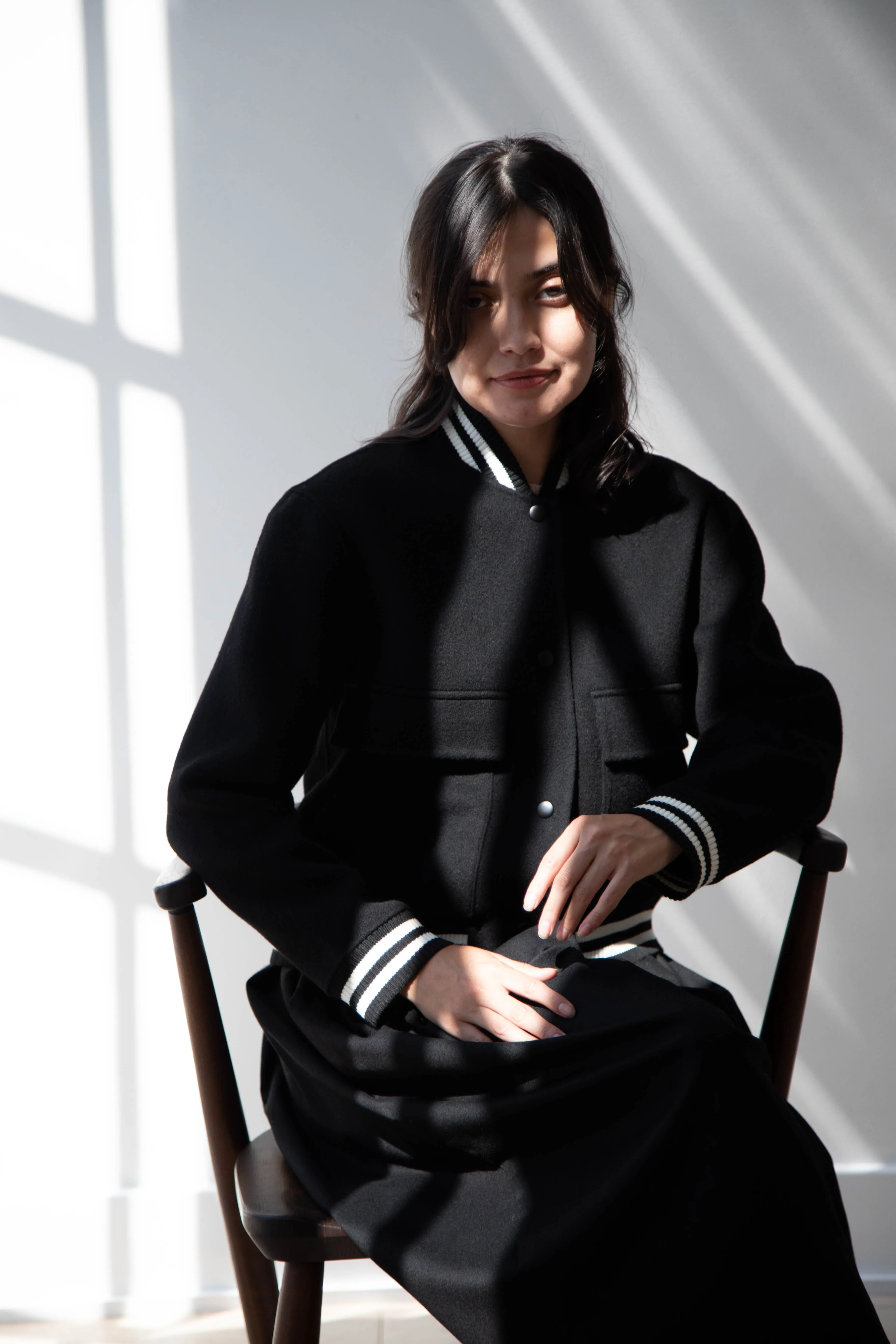 The Loom | Wool Cashmere Letterman Jacket in Black