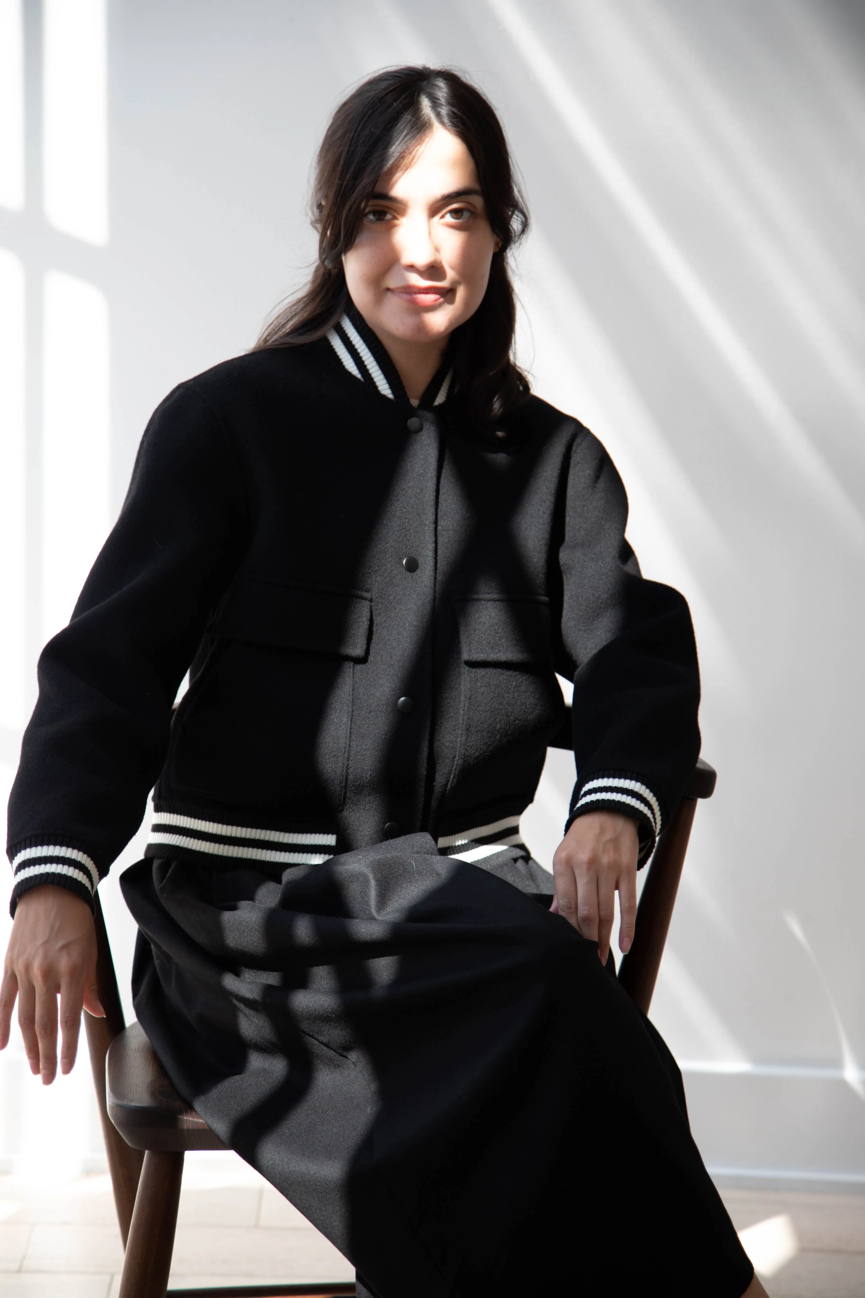 The Loom | Wool Cashmere Letterman Jacket in Black