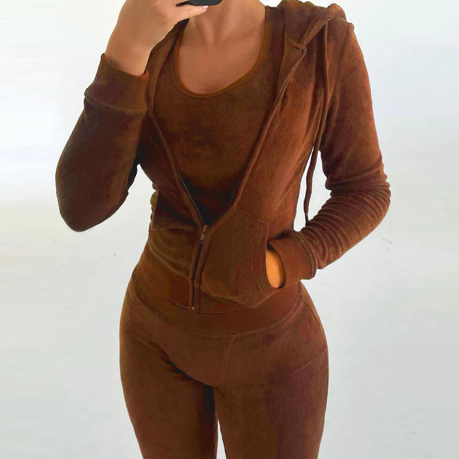 Trendy Two Piece Sweatsuit  With Hoodie