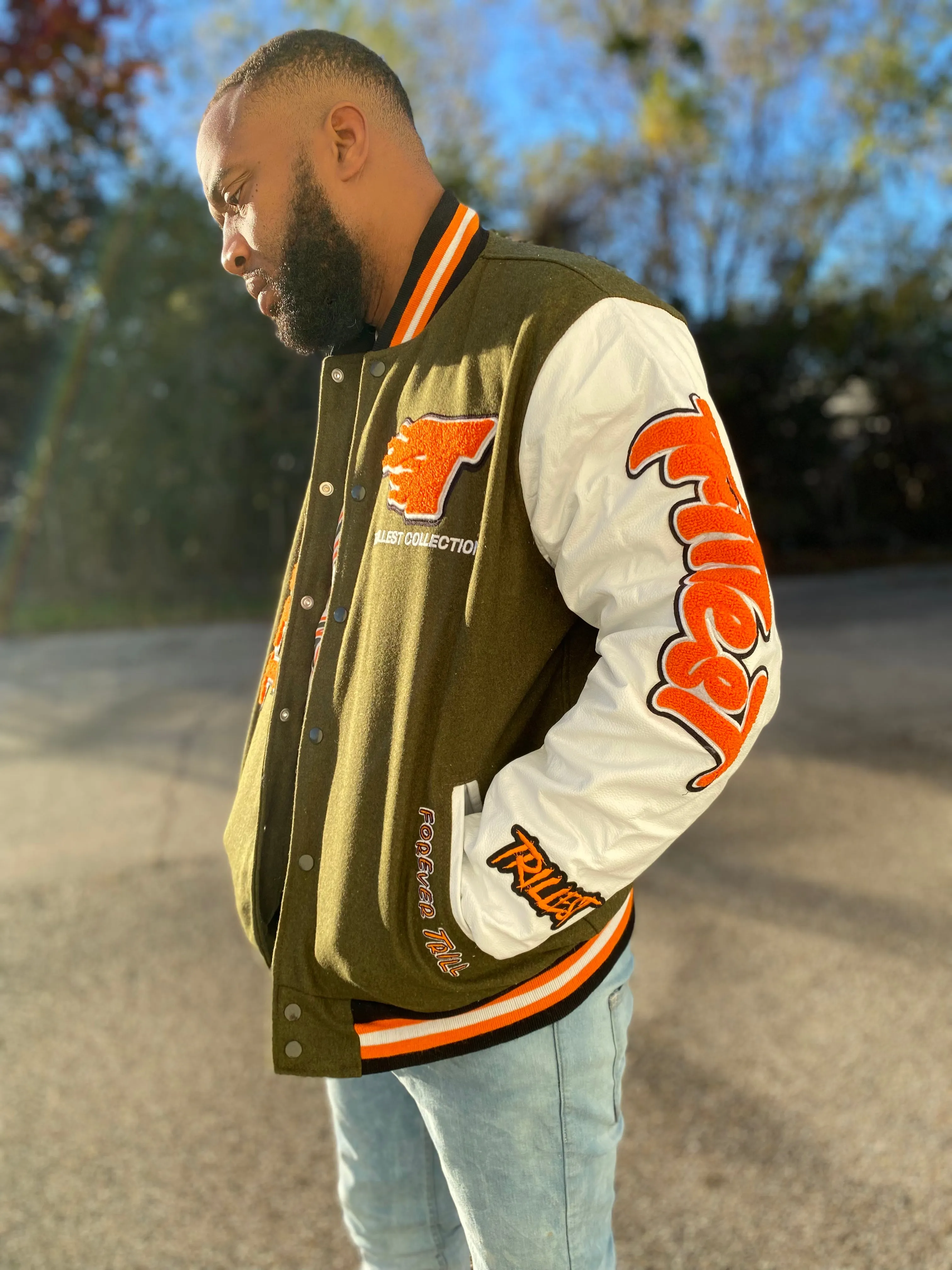 Trillest Olive/Orange Varsity Jacket