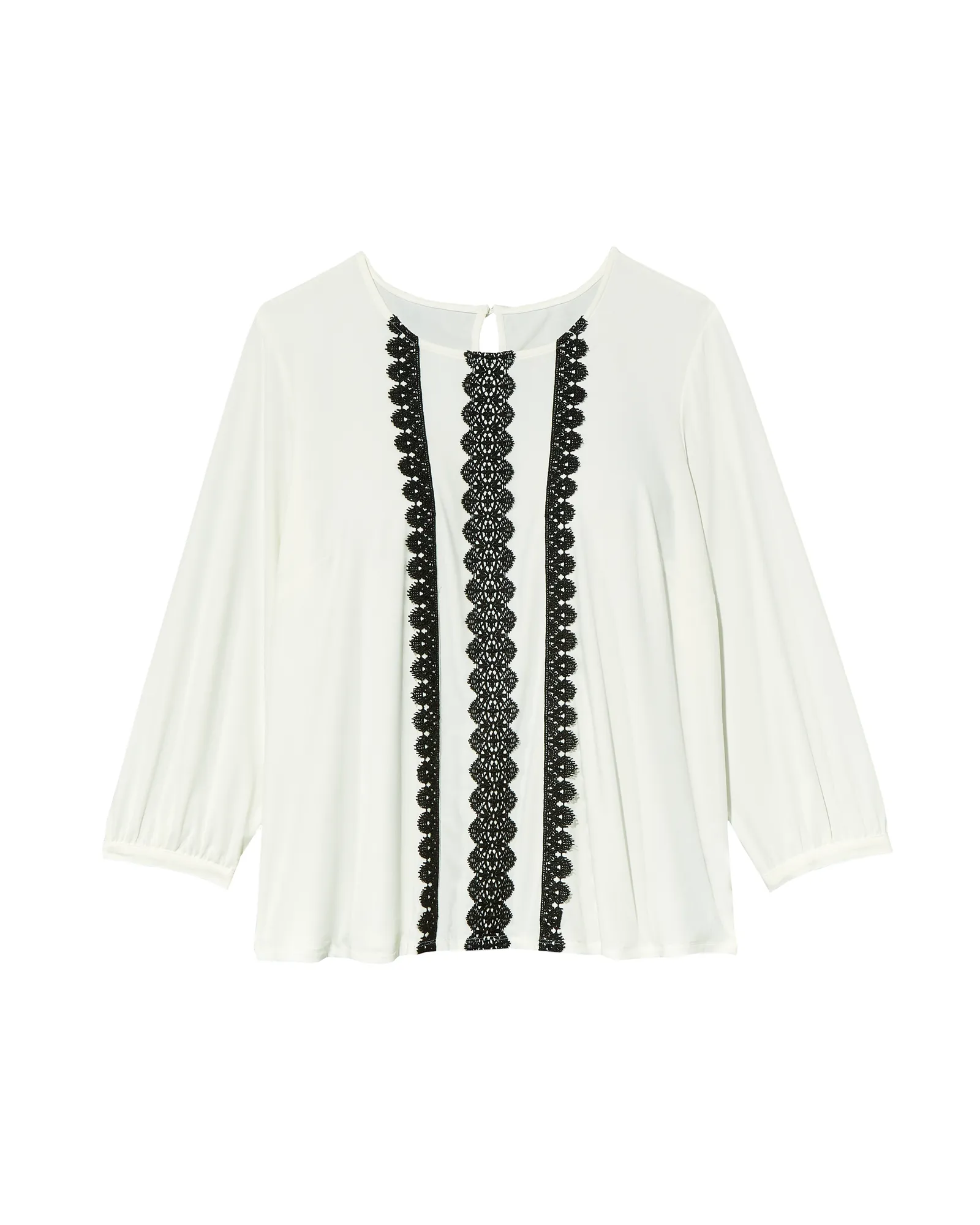 Trina 3/4 Sleeve Lace Trim Top | White / Black