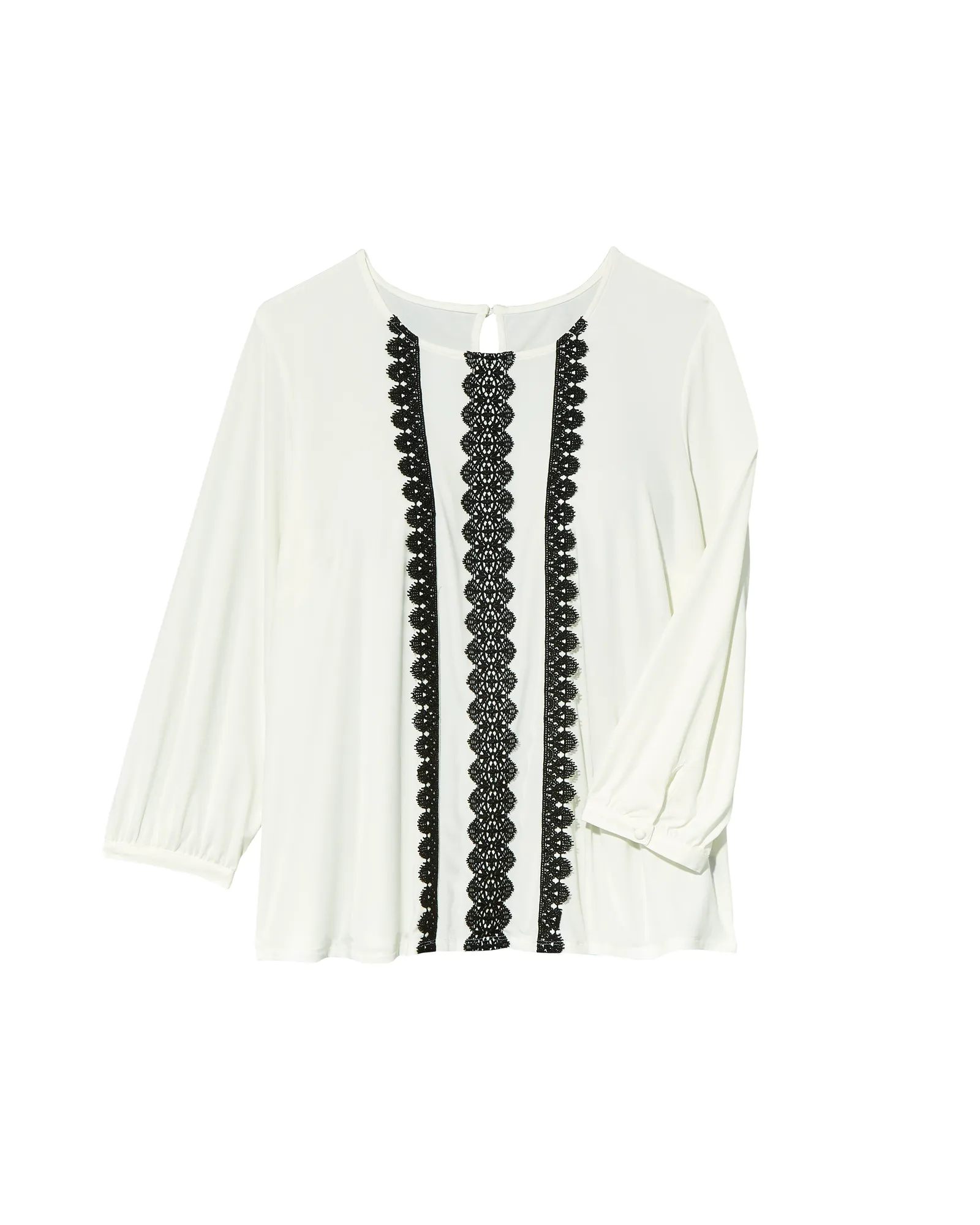 Trina 3/4 Sleeve Lace Trim Top | White / Black