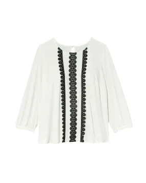 Trina 3/4 Sleeve Lace Trim Top | White / Black