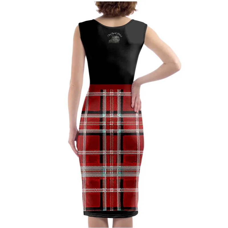 TRP Twisted Patterns 06: Digital Plaid 01-05A Designer Scoop Neck Tank Bodycon Midi Dress