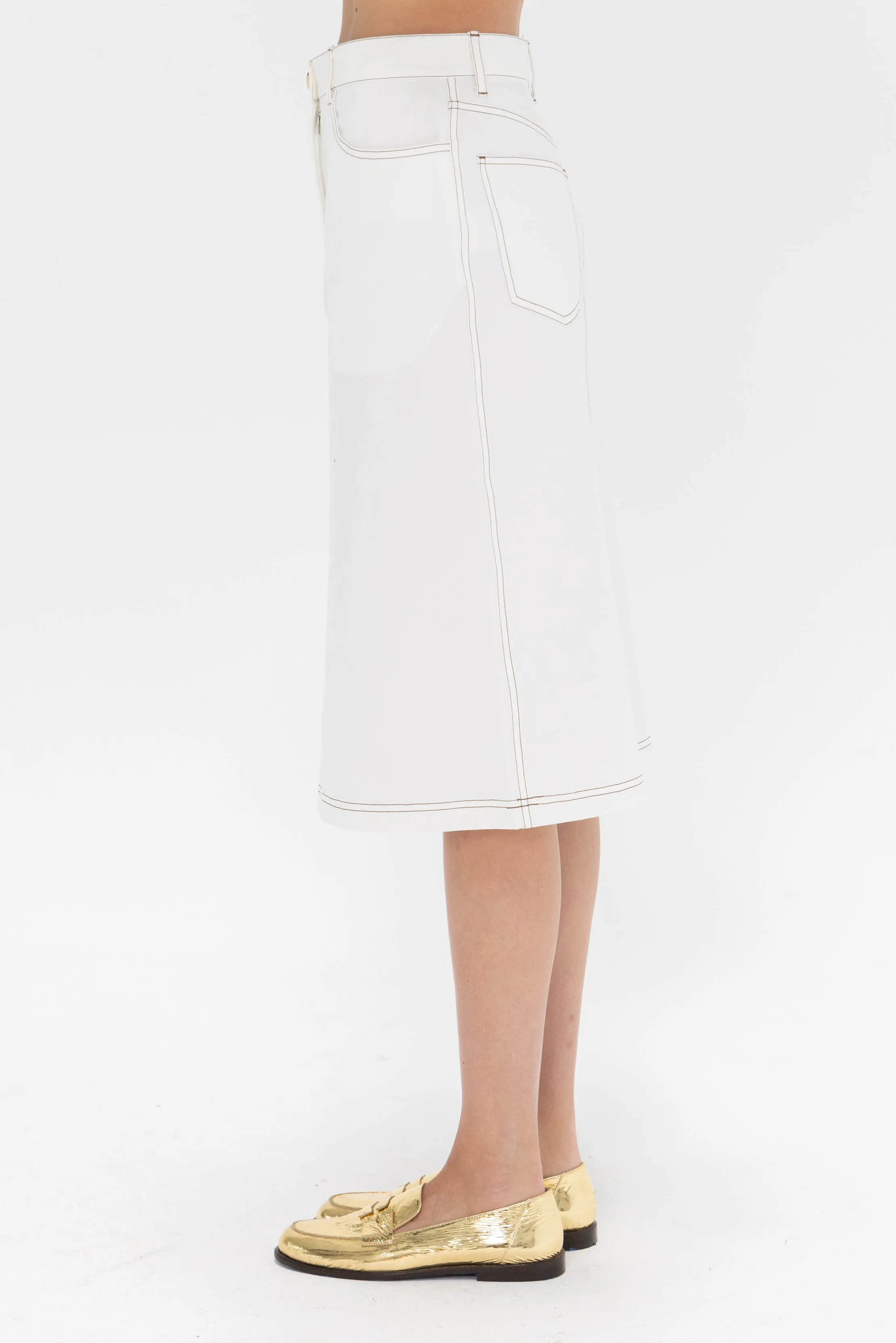 Tumbled Cotton Midi Skirt, White