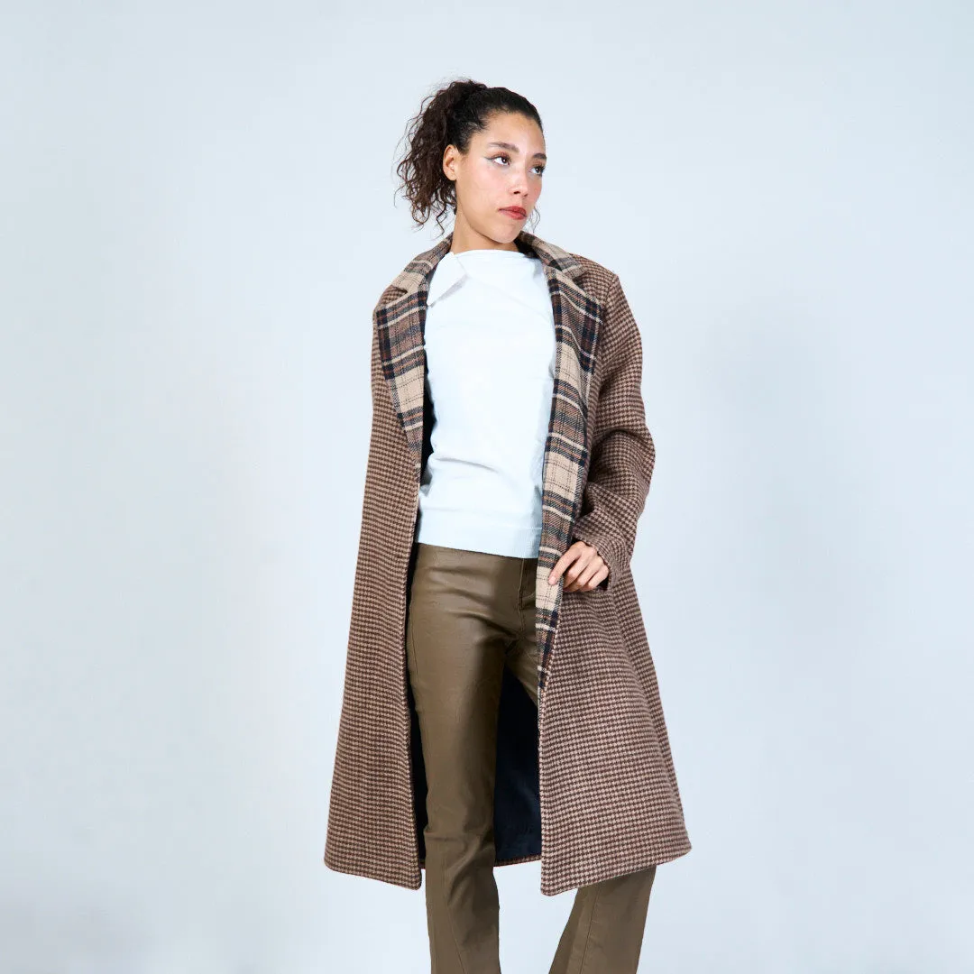 Two-tone plaid longline coat wholesale