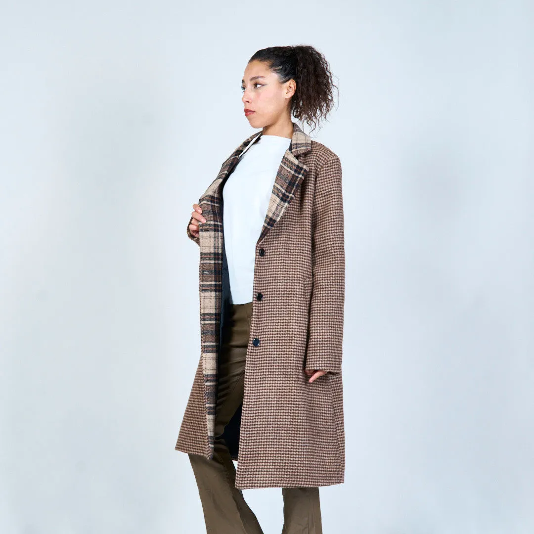 Two-tone plaid longline coat wholesale