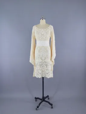 Vintage 1970s Ivory Lace Dress / Bohemian Wedding Festival