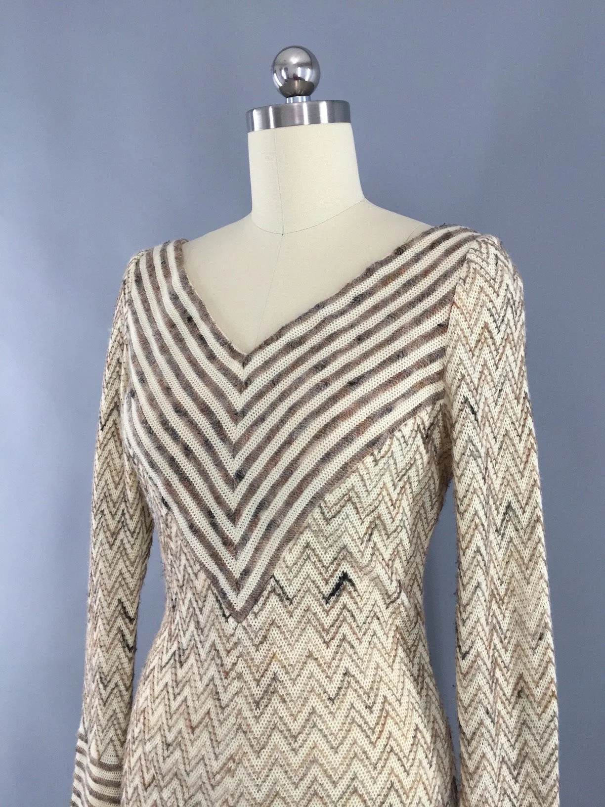 Vintage 1970s Maxi Sweater Dress / Coco California / Chevron Knit Dress